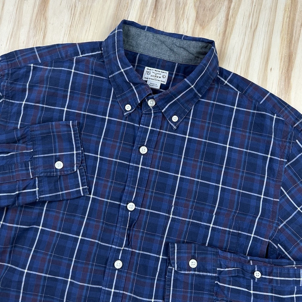 J Crew Mens Fit Blue Navy Dark Plaid Button‎ Down Shirt L Preppy